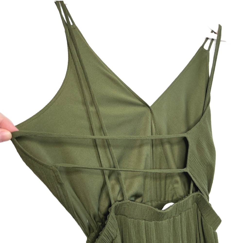 Lulus Womens Olive Green Crinkle Rayon Maxi Dress Backless Cutout Strappy Size S - Picture 6 of 8